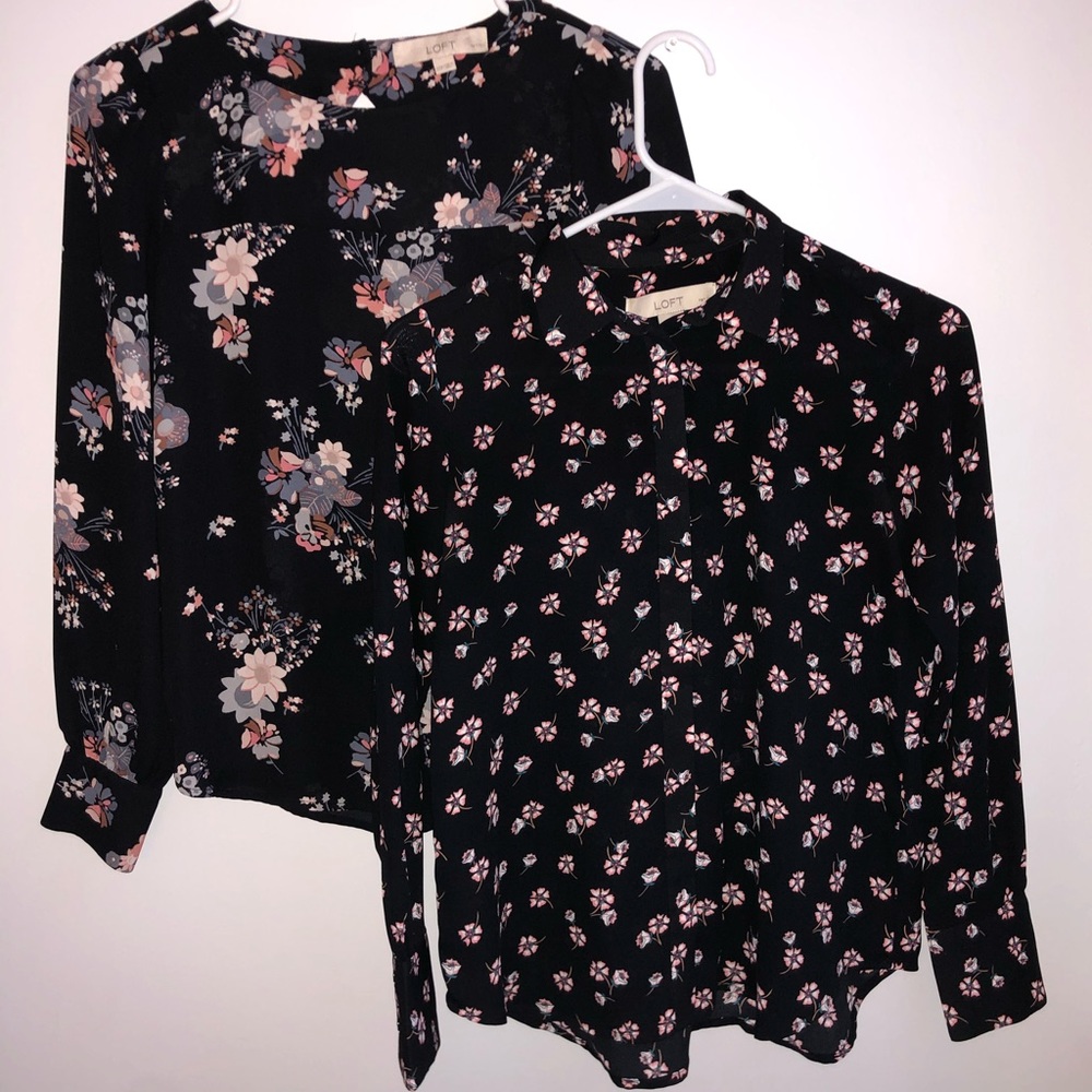 Two LOFT XXSP Work Blouses Floral Print